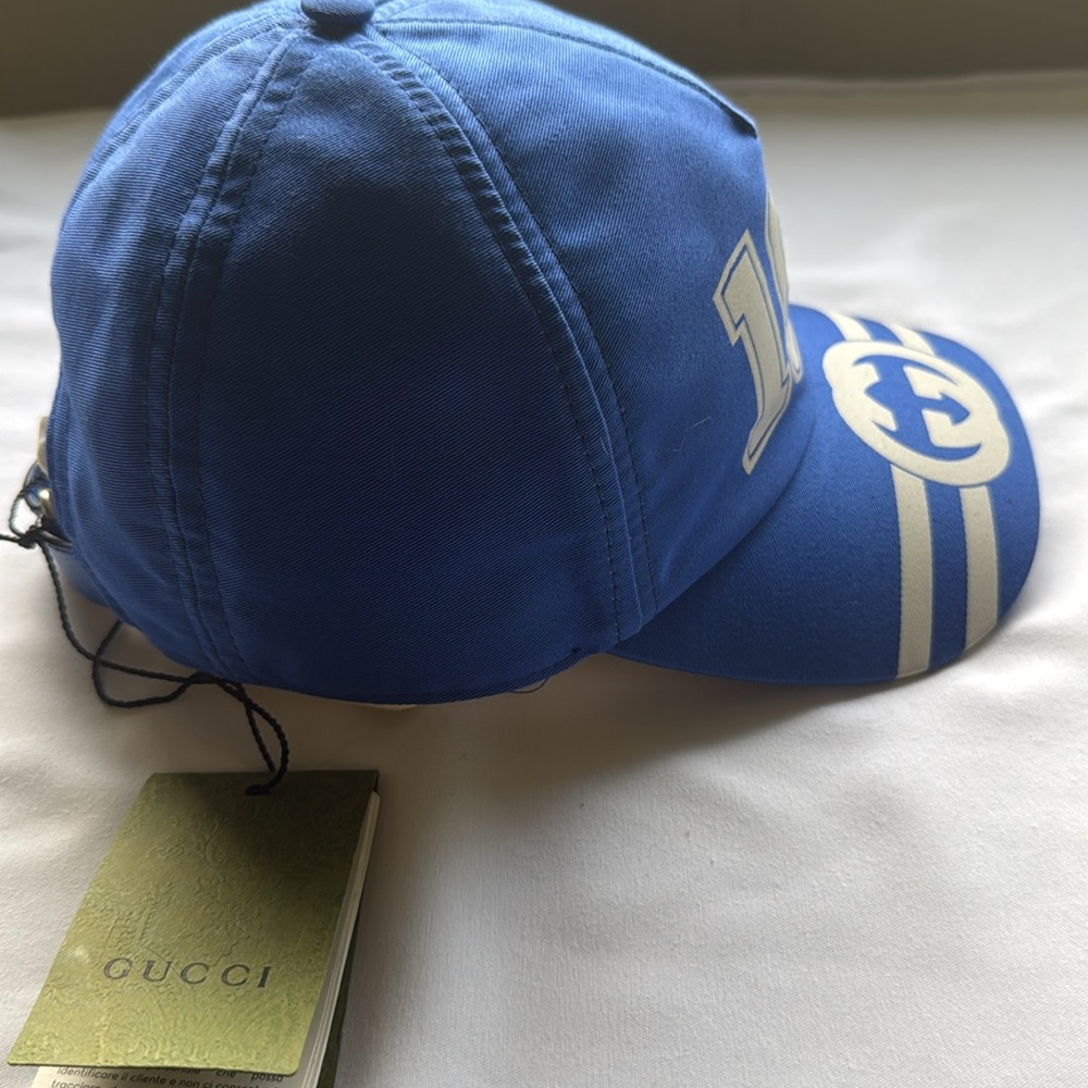 NWT Gucci 100 Anniversary Interlocking G Blue Baseball Cap Hat Made in Italy 673 - Picture 6 of 6